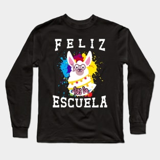 Llama Feliz 100 Dias De Escuela - 100 Days of School Spanish Long Sleeve T-Shirt